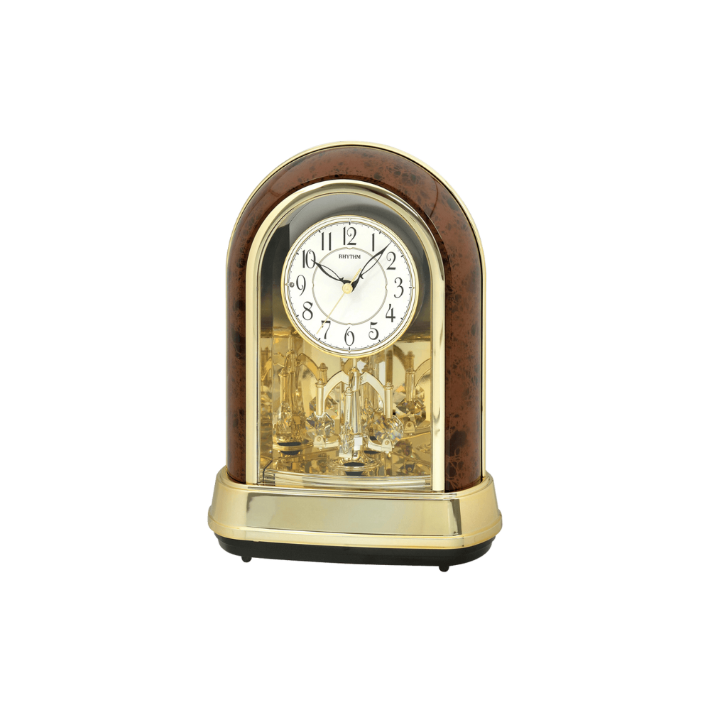 Rhythm Woodgrain Rotating Pendulum Table Clock